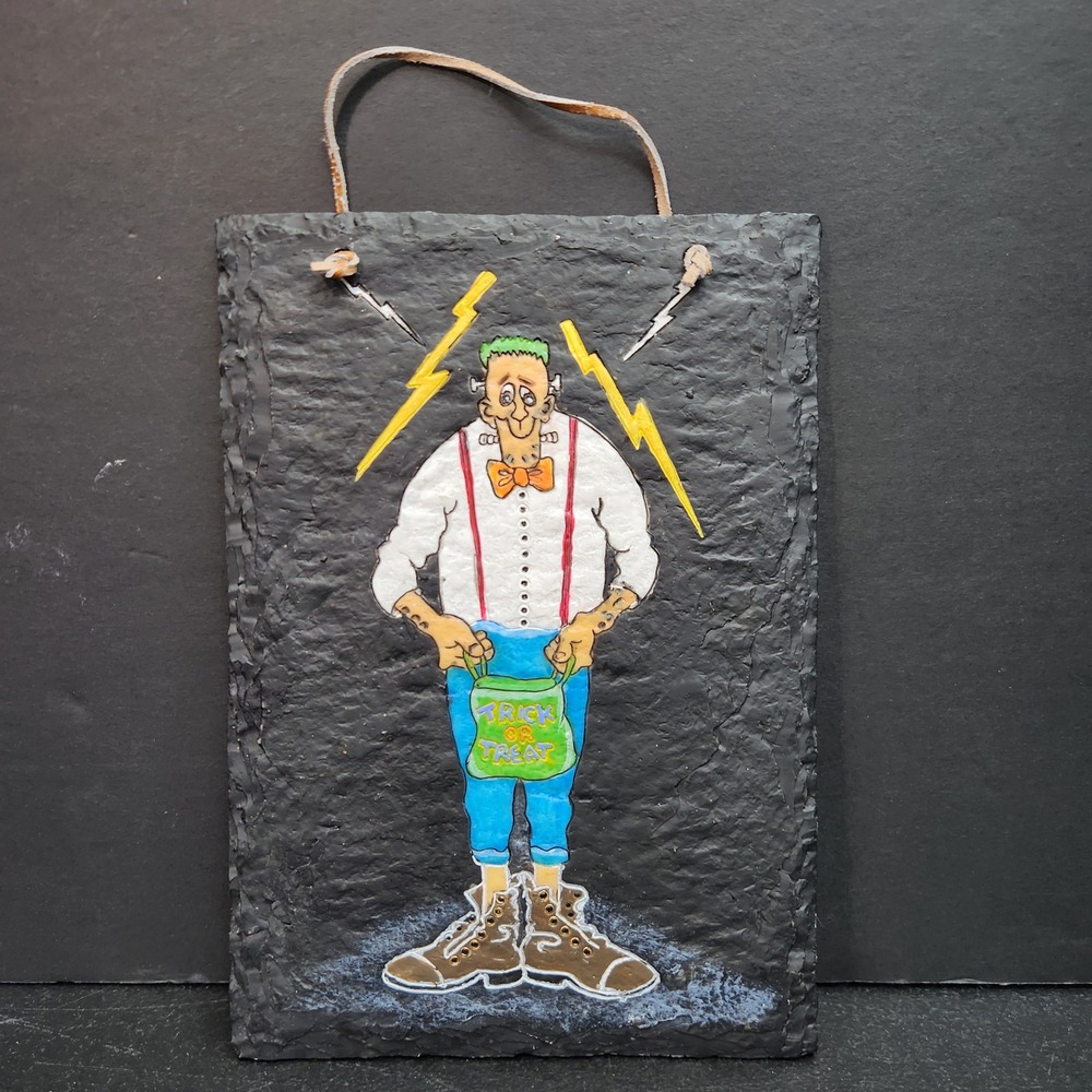 Christmas Tree Shops Halloween Frankenstein Slate Resin Wall Plaque Decor 9"x6"